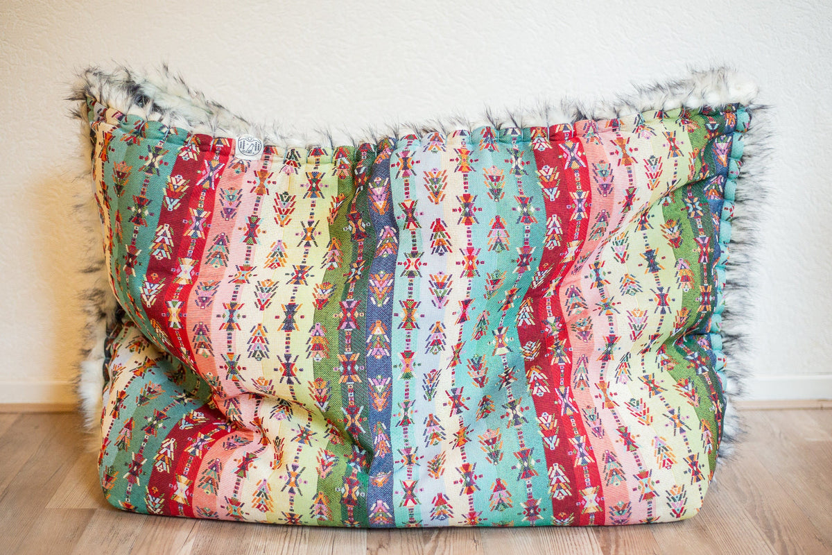 Multi color woven canvas - faux fur snuggle sack