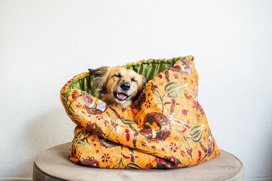 Orange kilim - faux fur snuggle sack