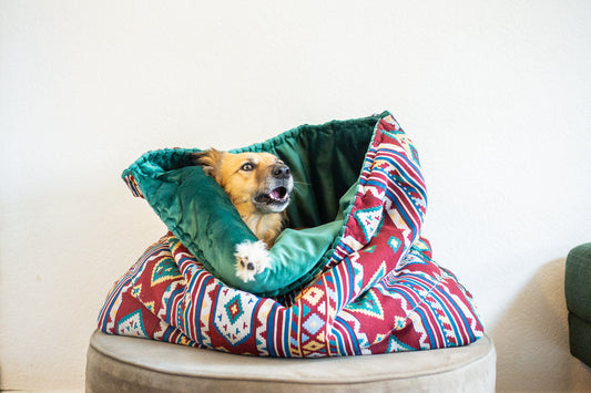 Red woven print From Thailand - velvet travel pet bed