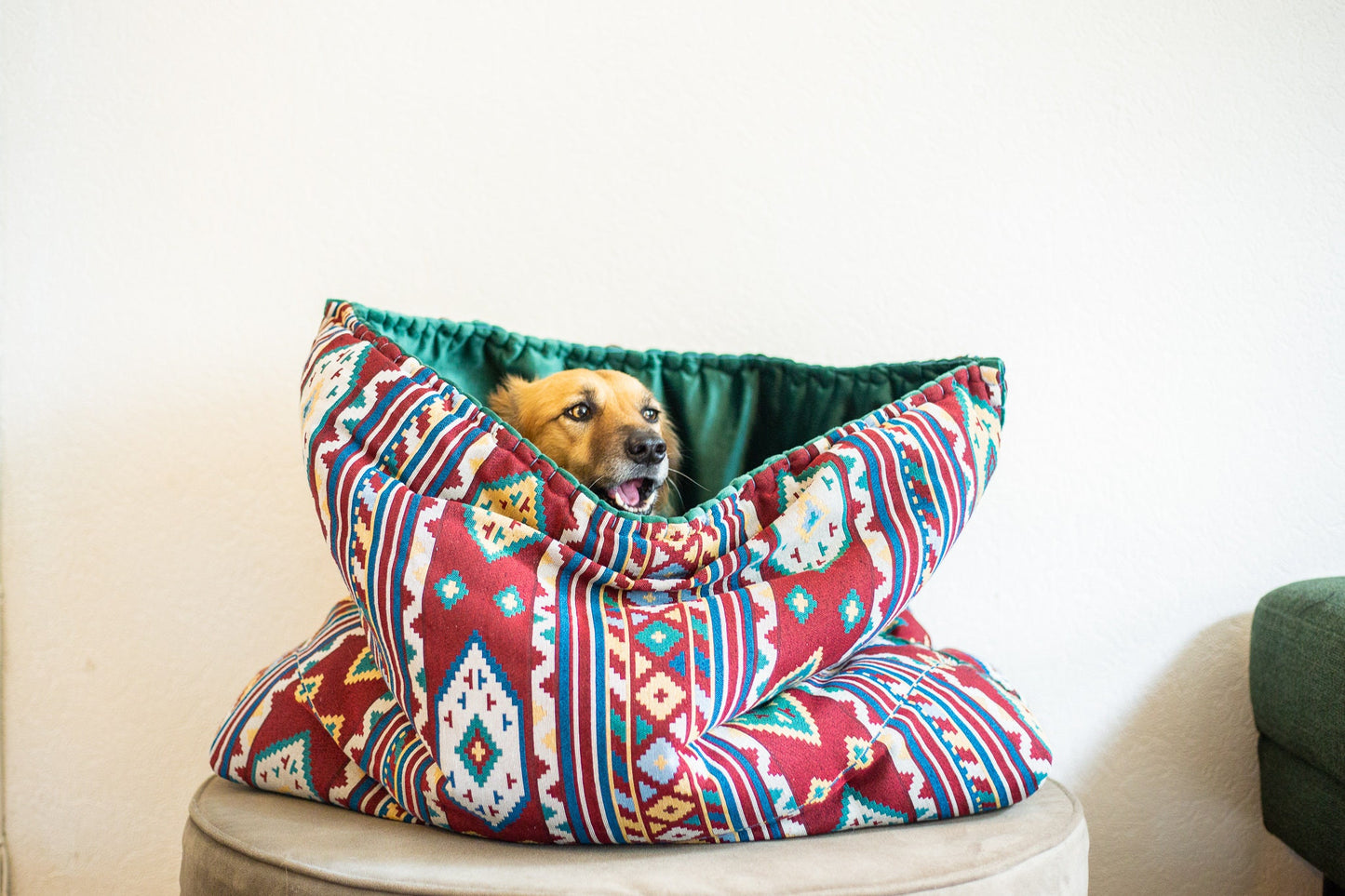 Red woven print From Thailand - velvet travel pet bed