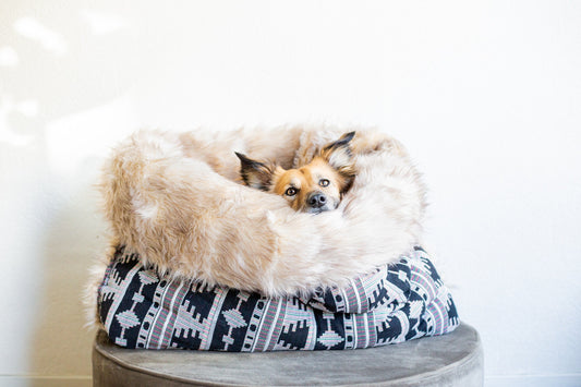 Black and white Thai canvas - faux fur snuggle sack
