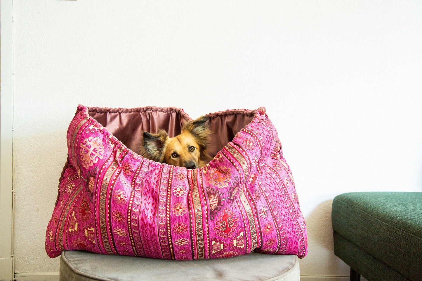 Pink kilim - faux fur snuggle sack